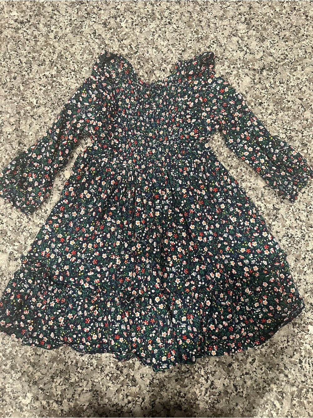 Polo by Ralph Lauren Dark Green Floral Smocked Long-Sleeve Dress